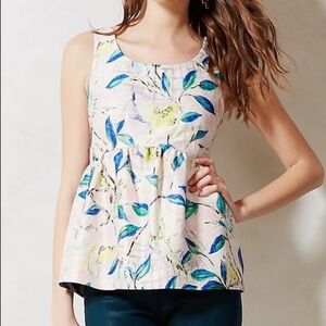 Leifsdottir Bird Print Brocade Peplum Top Gold Pink Metallic Anthropologie 8